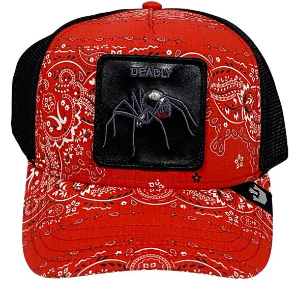 Goorin Bros The Farm Deadly Black Widow Spider Trucker Hat Cap Red Bandana New - Picture 1 of 6